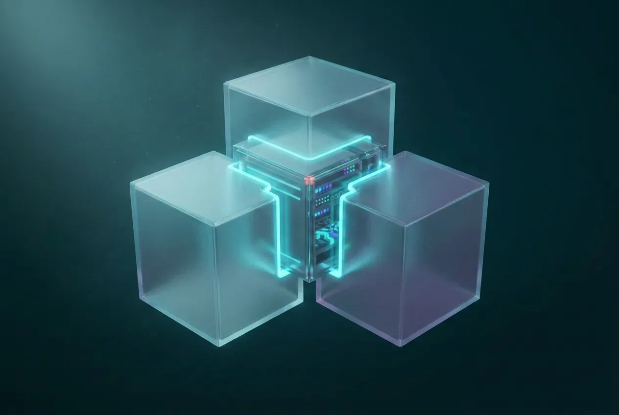 Independent key shares merging around a protected core